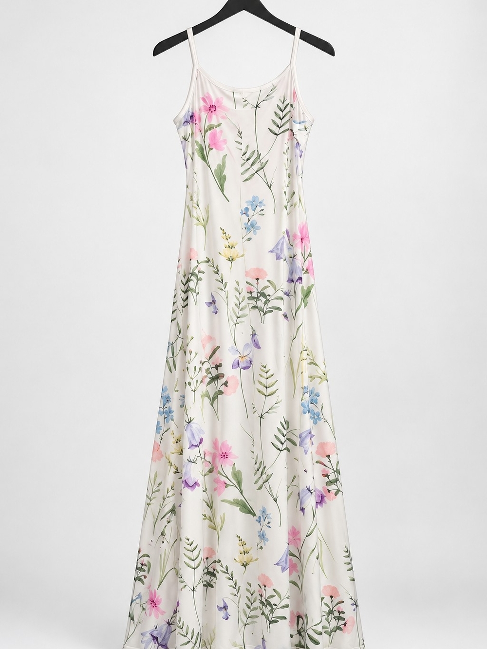 Floral Maxi Slip Dress Cream Pink Blue Flowers Size L